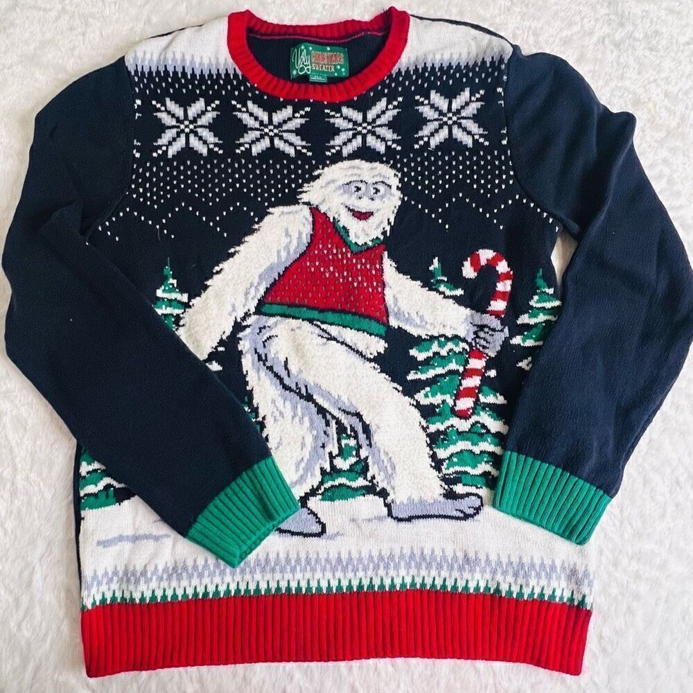 Ugly Christmas Sweater Womens Multicolor Abominable Snowman Pullover Size Large